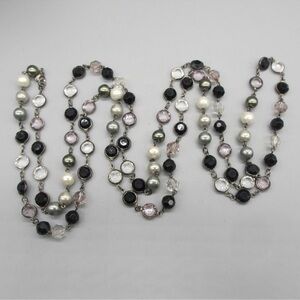 0036) vintage Premier Designs long faceted faux pearl and clear beads necklace.
